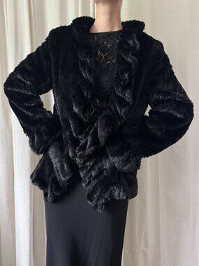 Vintage Ms. Divine Black Faux Fur Jacket Women's Size 1X | Romantic Goth Winter